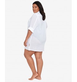 Plus Size Cotton Camp Shirt Cover-Up White $51.80 Swimsuits