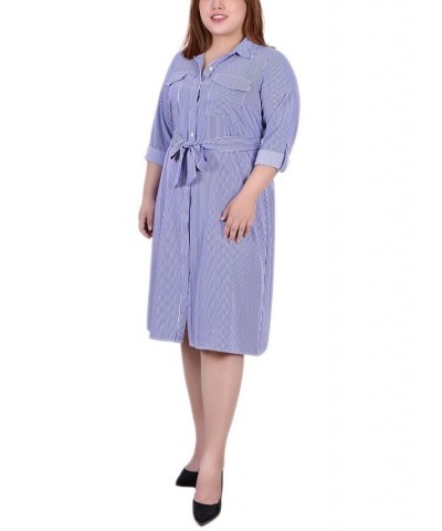 Plus Size Printed Shirt Dress Blue Tortorella $19.92 Dresses