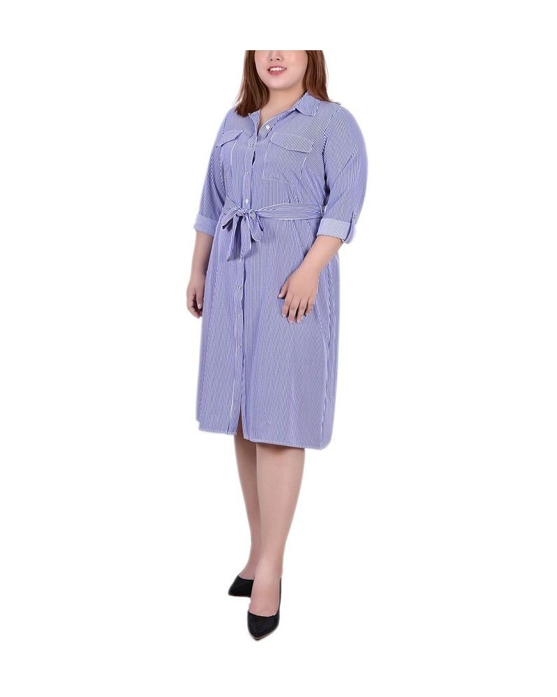 Plus Size Printed Shirt Dress Blue Tortorella $19.92 Dresses