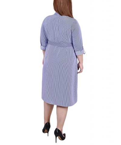 Plus Size Printed Shirt Dress Blue Tortorella $19.92 Dresses