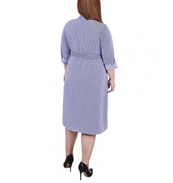 Plus Size Printed Shirt Dress Blue Tortorella $19.92 Dresses