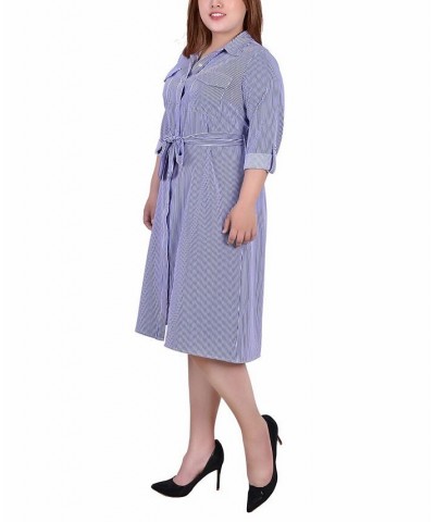 Plus Size Printed Shirt Dress Blue Tortorella $19.92 Dresses