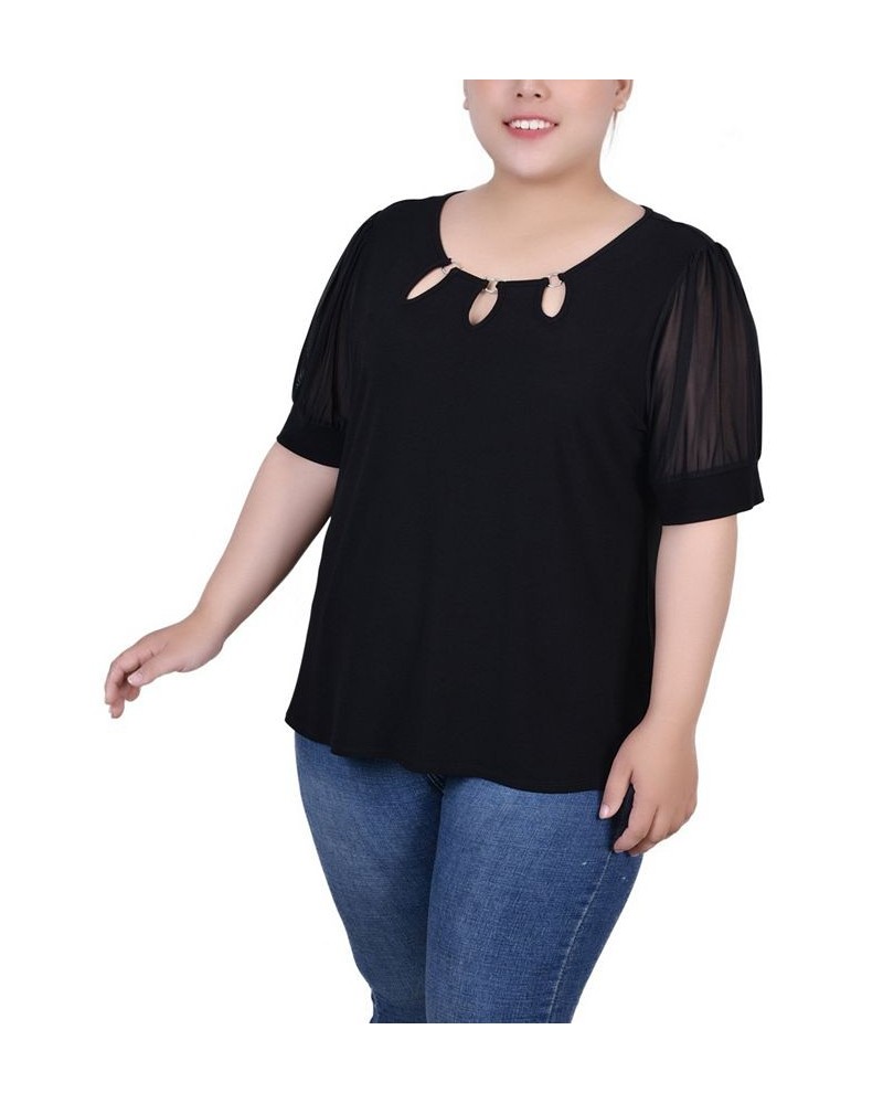 Plus Size Short Sleeve Three-Ring Top Black $16.56 Tops