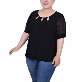 Plus Size Short Sleeve Three-Ring Top Black $16.56 Tops