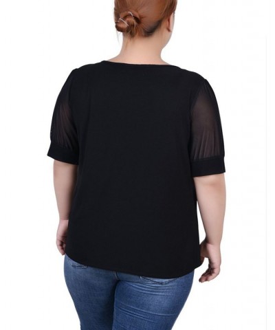 Plus Size Short Sleeve Three-Ring Top Black $16.56 Tops