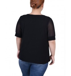 Plus Size Short Sleeve Three-Ring Top Black $16.56 Tops