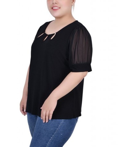 Plus Size Short Sleeve Three-Ring Top Black $16.56 Tops