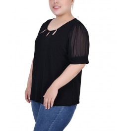 Plus Size Short Sleeve Three-Ring Top Black $16.56 Tops