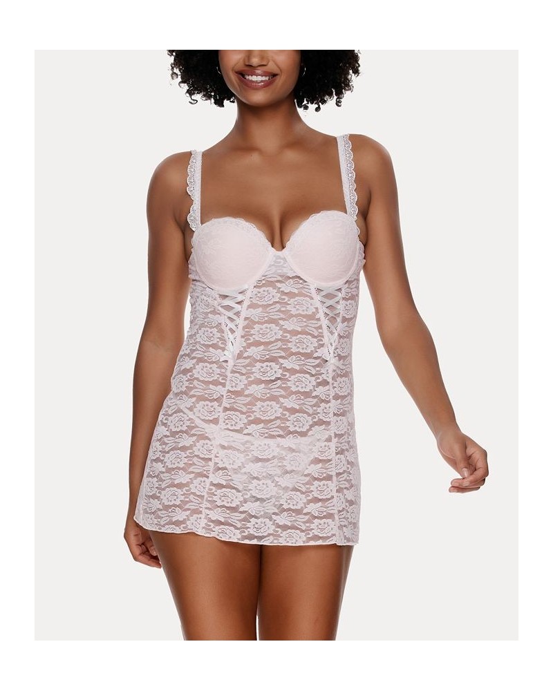 Women's Rachel Lace Chemise 2 Piece Lingerie Set Pink $20.70 Sleepwear