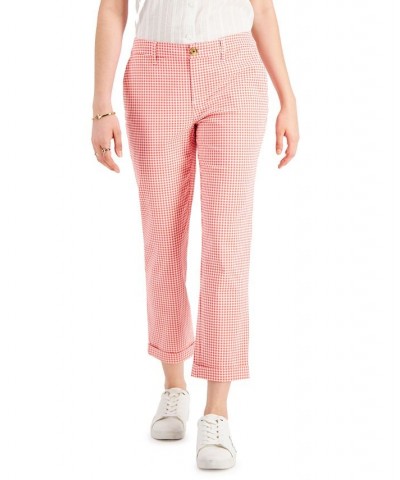 Women's Gingham-Print Cuffed Pants Pink $24.00 Pants