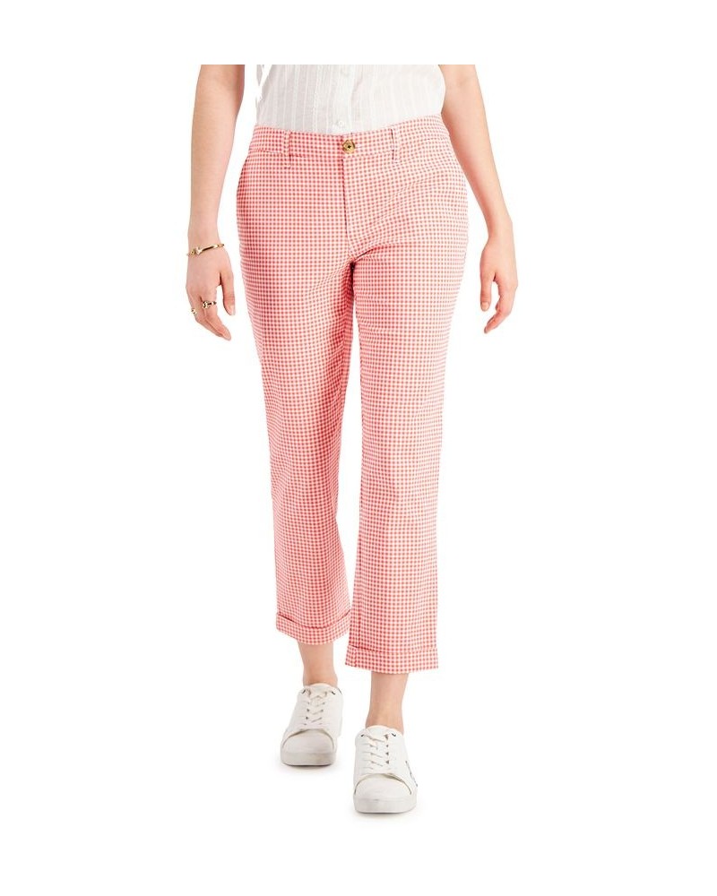 Women's Gingham-Print Cuffed Pants Pink $24.00 Pants