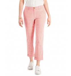 Women's Gingham-Print Cuffed Pants Pink $24.00 Pants