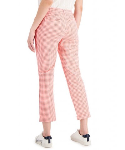 Women's Gingham-Print Cuffed Pants Pink $24.00 Pants