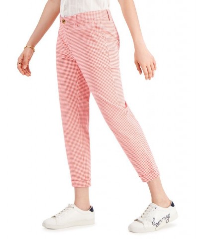 Women's Gingham-Print Cuffed Pants Pink $24.00 Pants