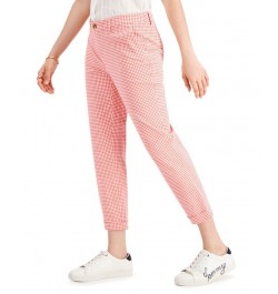 Women's Gingham-Print Cuffed Pants Pink $24.00 Pants