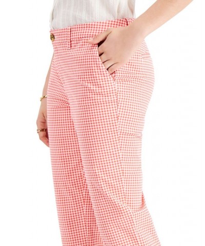 Women's Gingham-Print Cuffed Pants Pink $24.00 Pants