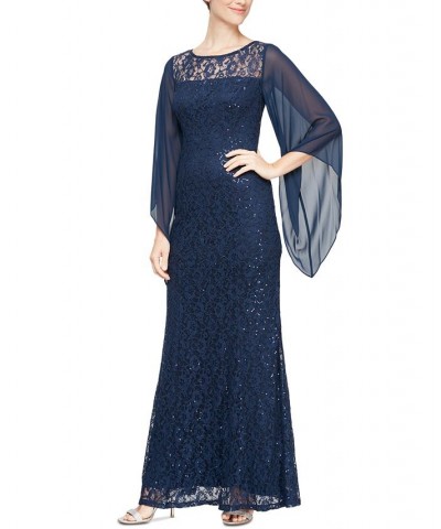 Embellished Illusion Lace Gown Navy $40.05 Dresses