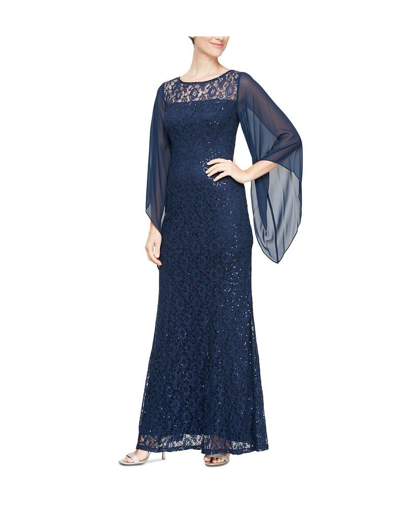 Embellished Illusion Lace Gown Navy $40.05 Dresses