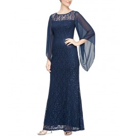 Embellished Illusion Lace Gown Navy $40.05 Dresses