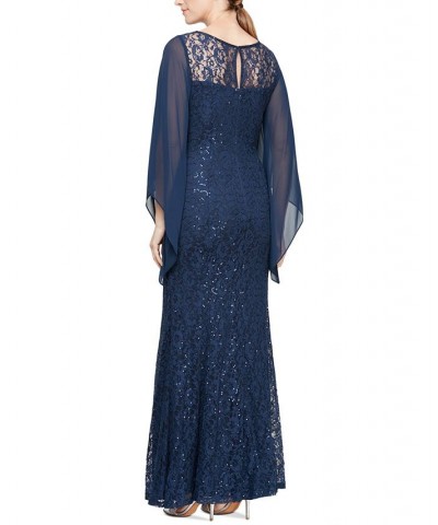 Embellished Illusion Lace Gown Navy $40.05 Dresses