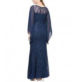 Embellished Illusion Lace Gown Navy $40.05 Dresses