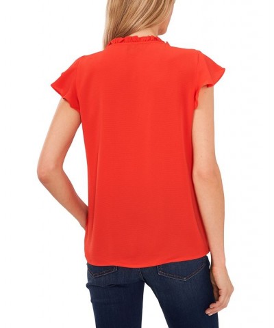 Women's Pintuck Flutter-Sleeve Blouse Poppy Red $24.48 Tops