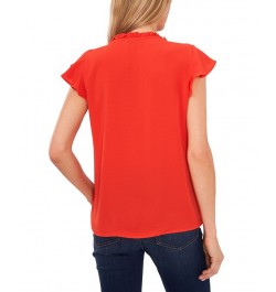 Women's Pintuck Flutter-Sleeve Blouse Poppy Red $24.48 Tops