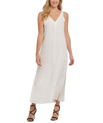 Linen V-Neck Maxi Dress White $43.75 Dresses