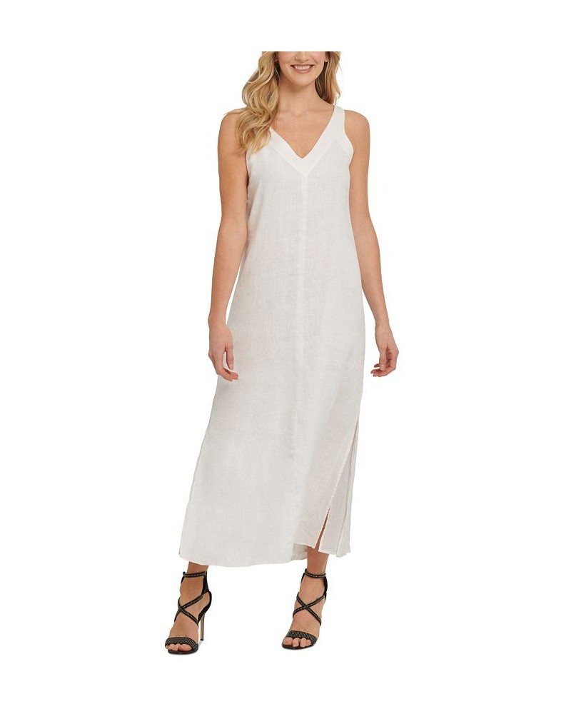 Linen V-Neck Maxi Dress White $43.75 Dresses