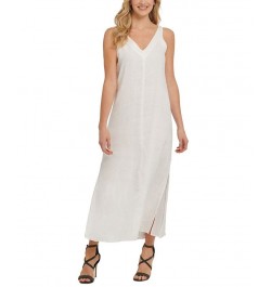 Linen V-Neck Maxi Dress White $43.75 Dresses