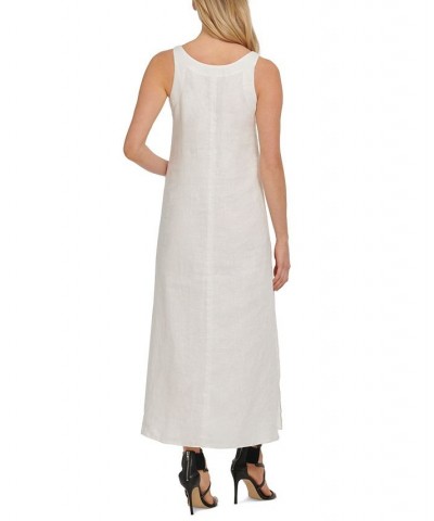 Linen V-Neck Maxi Dress White $43.75 Dresses