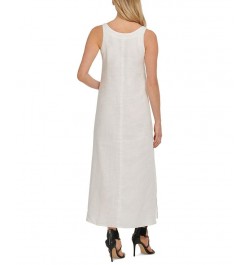 Linen V-Neck Maxi Dress White $43.75 Dresses