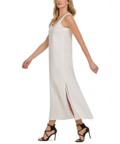 Linen V-Neck Maxi Dress White $43.75 Dresses