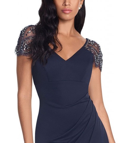 Beaded-Sleeve Sheath Dress Navy $75.62 Dresses