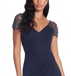 Beaded-Sleeve Sheath Dress Navy $75.62 Dresses