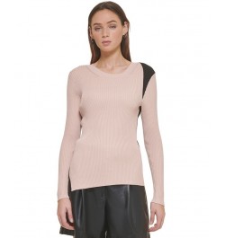 Contrast-Shoulder Sweater Gold Sand/black $24.67 Sweaters