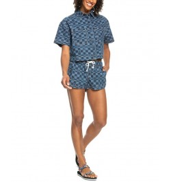 Juniors' Blue Wave Club Cropped Denim Button-Up Top Mood Indigo Sol Power $28.70 Tops