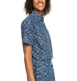 Juniors' Blue Wave Club Cropped Denim Button-Up Top Mood Indigo Sol Power $28.70 Tops