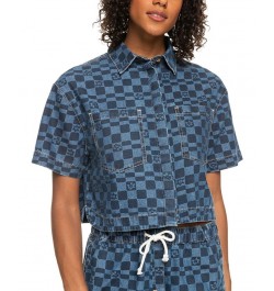 Juniors' Blue Wave Club Cropped Denim Button-Up Top Mood Indigo Sol Power $28.70 Tops