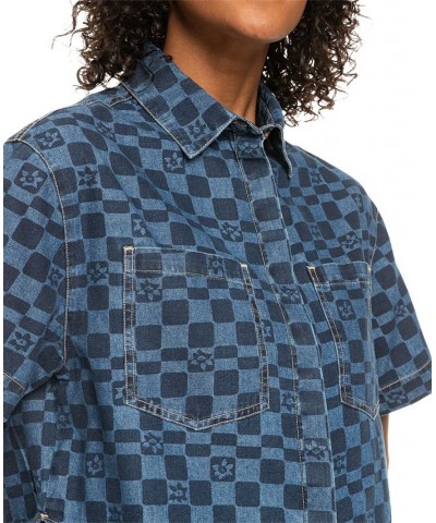 Juniors' Blue Wave Club Cropped Denim Button-Up Top Mood Indigo Sol Power $28.70 Tops