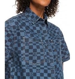 Juniors' Blue Wave Club Cropped Denim Button-Up Top Mood Indigo Sol Power $28.70 Tops