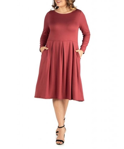 Women's Plus Size Fit and Flare Midi Dress Brick $19.13 Dresses