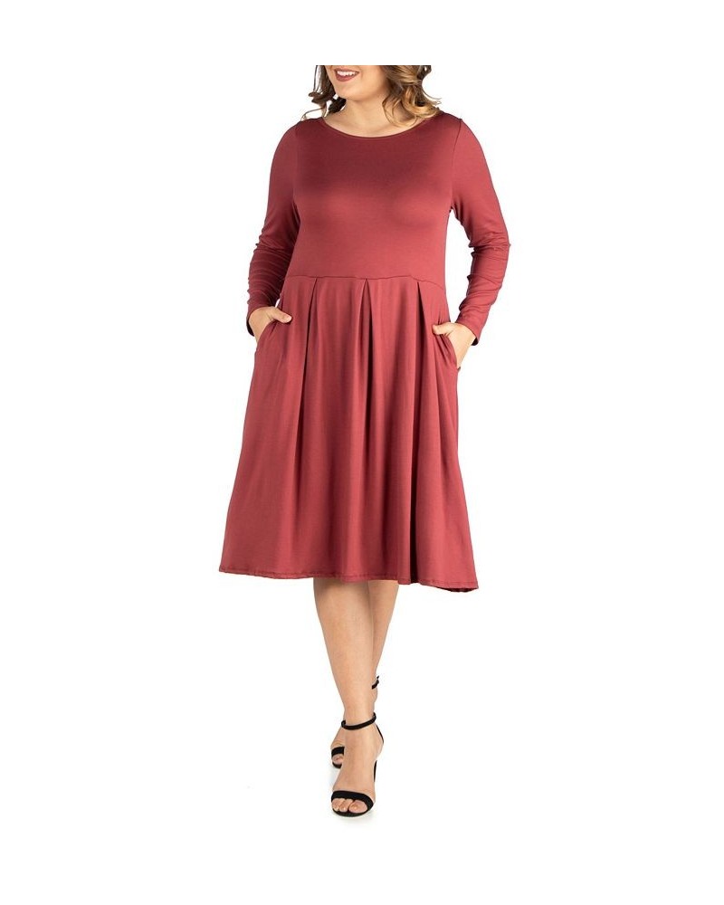 Women's Plus Size Fit and Flare Midi Dress Brick $19.13 Dresses