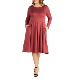 Women's Plus Size Fit and Flare Midi Dress Brick $19.13 Dresses