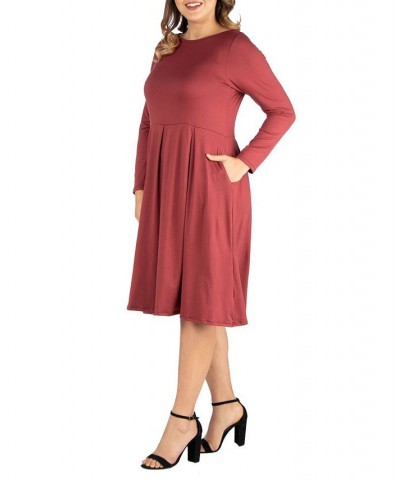 Women's Plus Size Fit and Flare Midi Dress Brick $19.13 Dresses