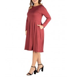 Women's Plus Size Fit and Flare Midi Dress Brick $19.13 Dresses