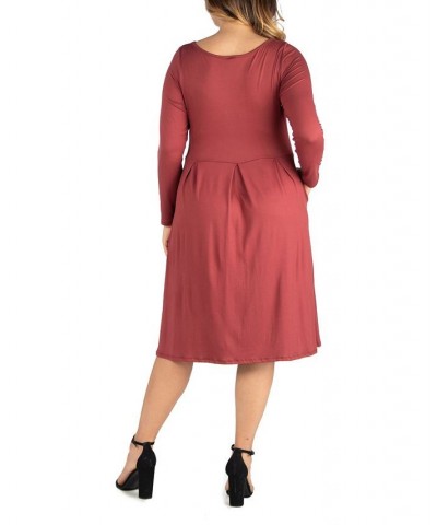 Women's Plus Size Fit and Flare Midi Dress Brick $19.13 Dresses