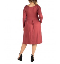 Women's Plus Size Fit and Flare Midi Dress Brick $19.13 Dresses