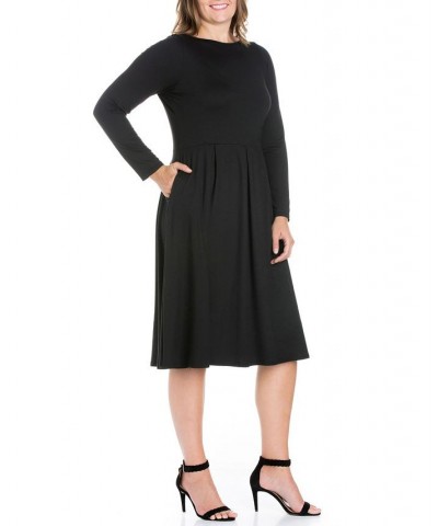 Women's Plus Size Fit and Flare Midi Dress Brick $19.13 Dresses