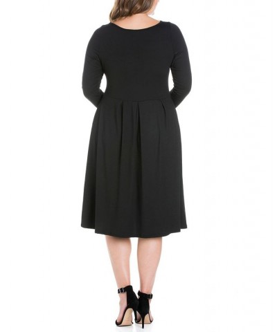 Women's Plus Size Fit and Flare Midi Dress Brick $19.13 Dresses